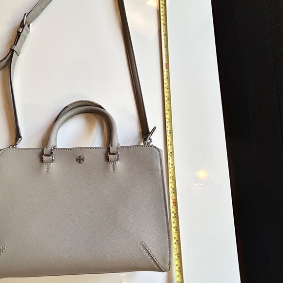 Tory Burch Handbag Gray Tan Logo Houlder Bag Purse Crossbody Medium size - Picture 7 of 16